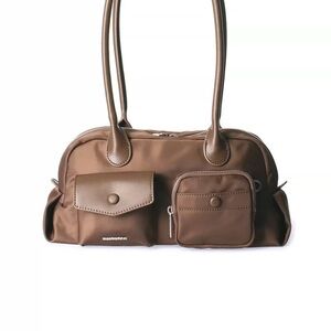 Stylish Y2K-inspired brown nylon underarm shoulder bag.Brand new